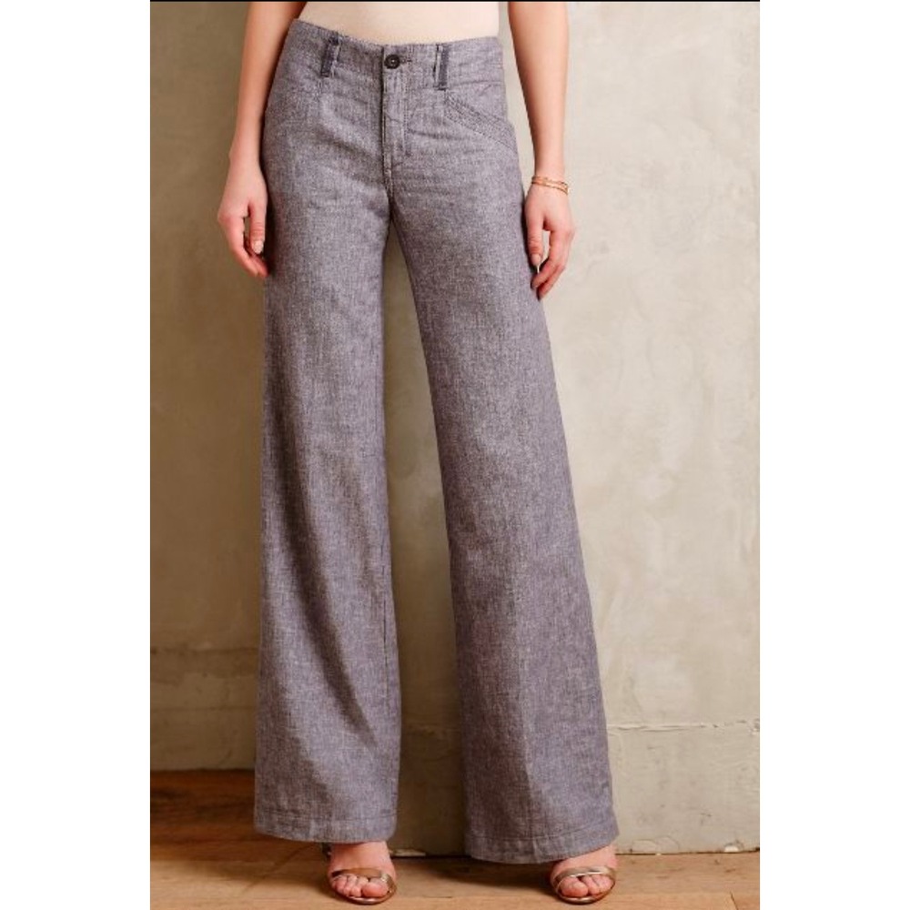 Pilcro and the Letterpress No 06 Wide Leg Grey Herringbone linen Pants size 6
